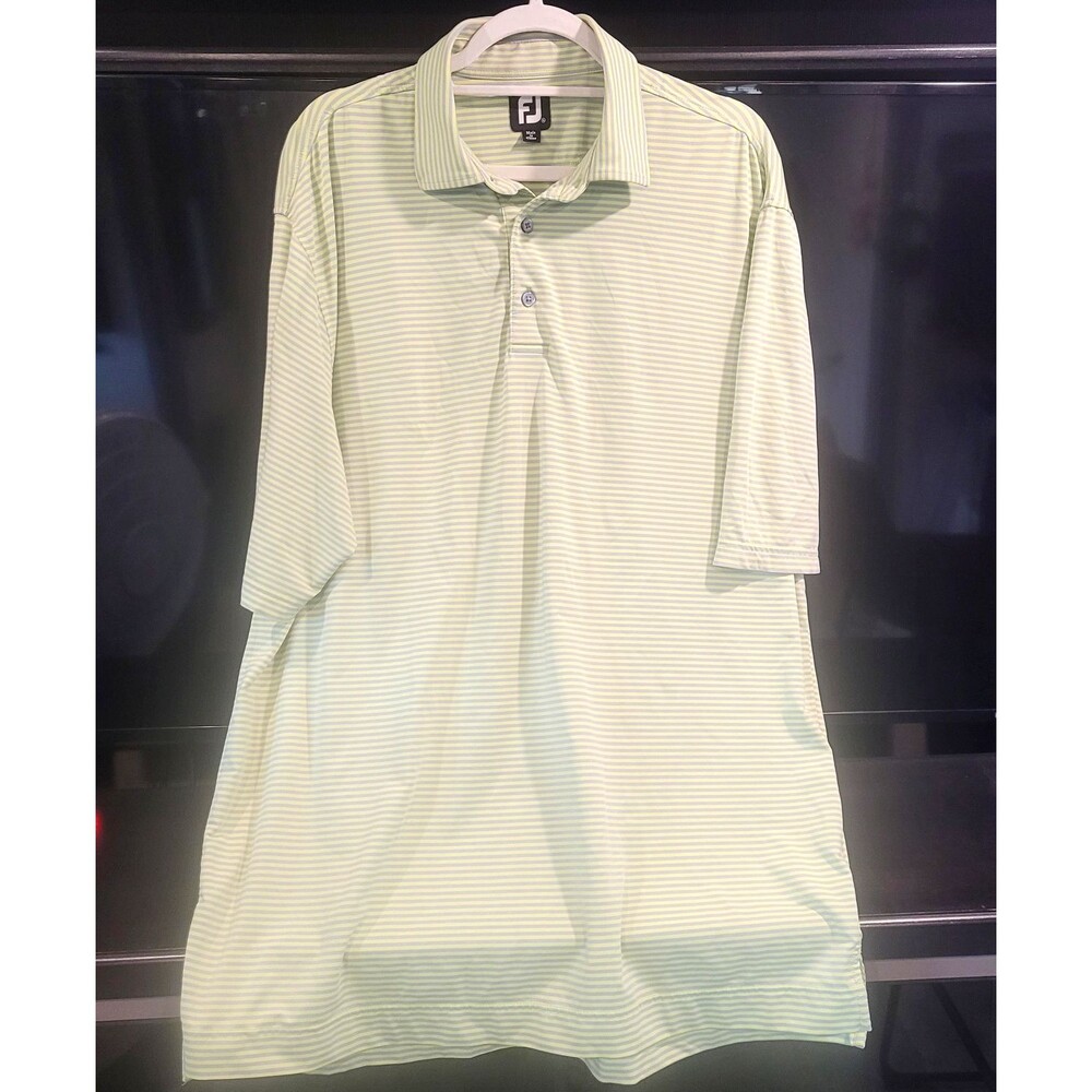 FOOTJOY Mens Green Gray Striped Golf Polo Shirt Size XL Short Sleeve Performance